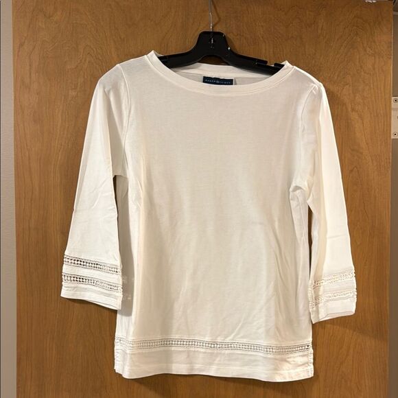 Karen Scott Tops - Karen Scott White 3/4 Sleeve Blouse with Striped Details